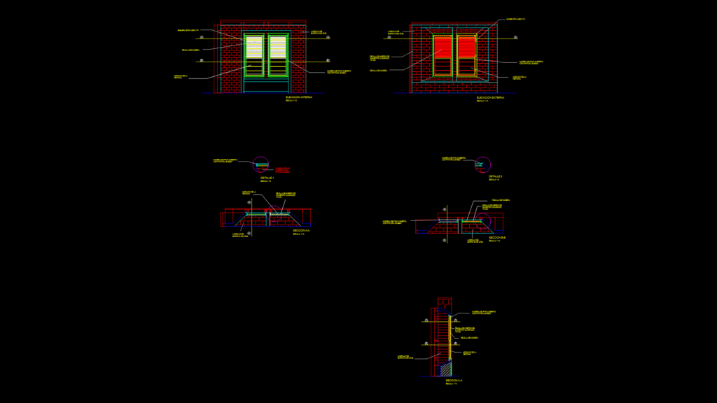 Residential window Elevation Detail with Metal Security Bars