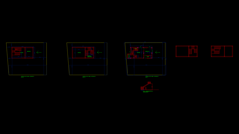 Three-Story Residential Floor Plans with Stair Elevation Detail