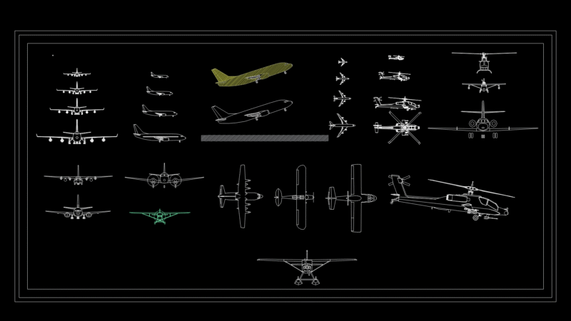 Aircraft and Watercraft 2D CAD Block Collection with Plan and Elevation Views