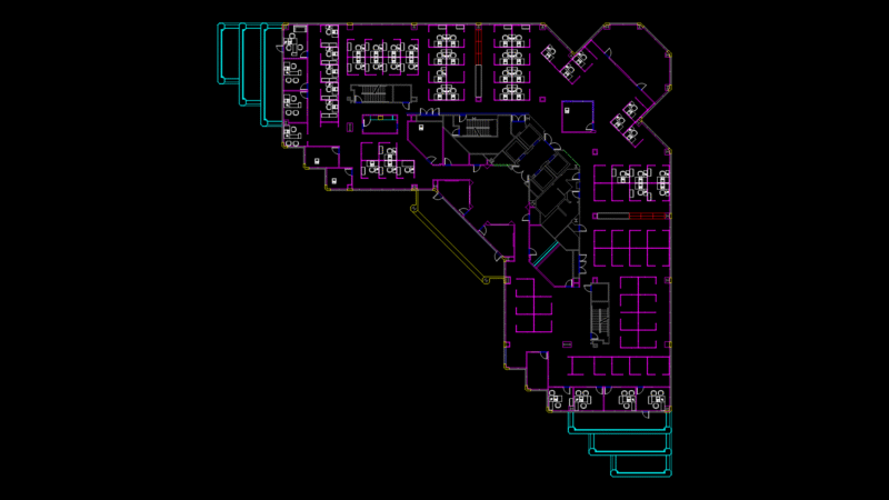 Commercial Office Floor Plan with Open Workstations & Perimeter Offices