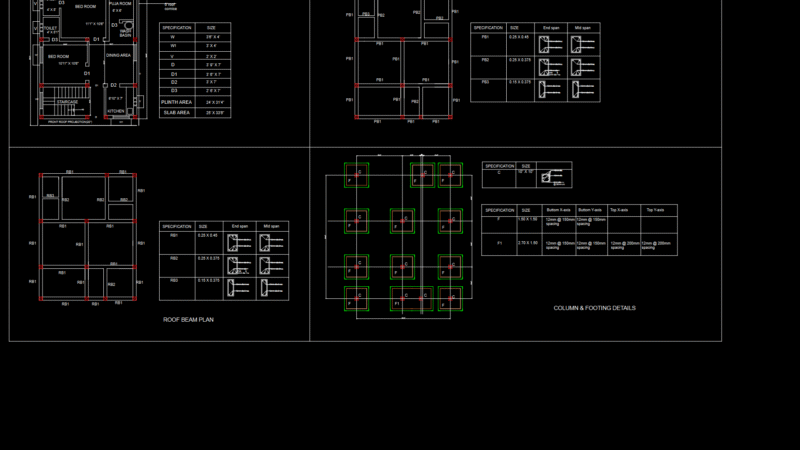 Residential House Plan with Structural Details and Beam Layout