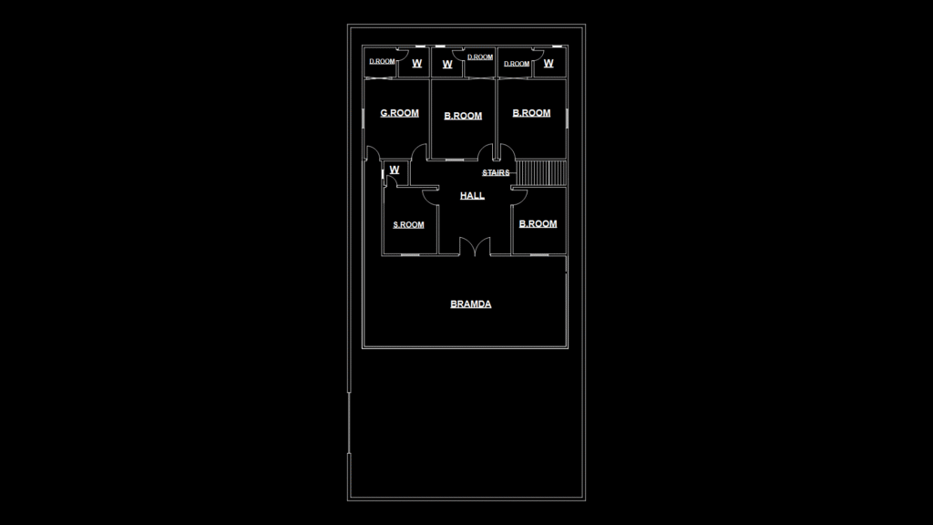 Single-Story Residential Floor Plan with Multiple Bedrooms and Veranda