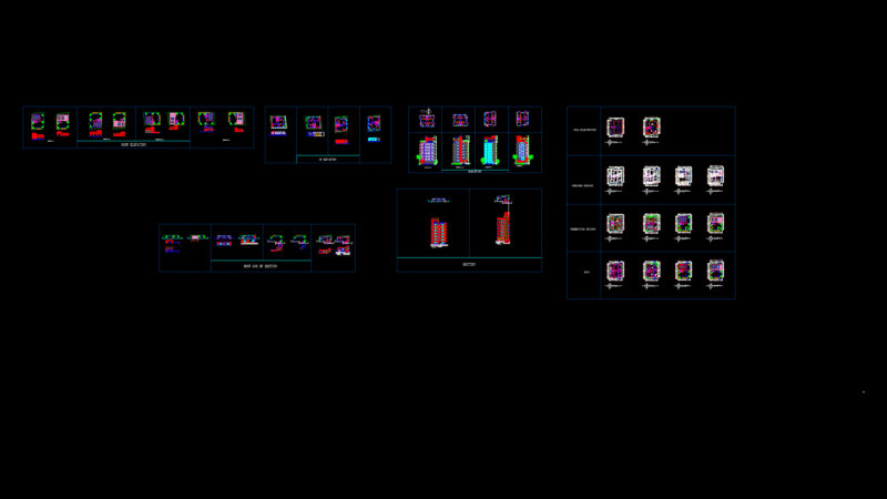Multi-Story Residential Building Plan with Swimming Pool & Sections
