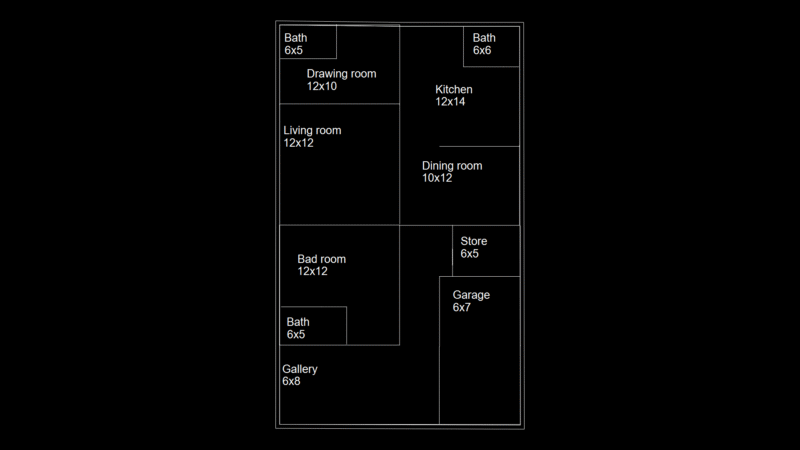 Single-Story Residential Floor Plan with Three-Bathroom Layout