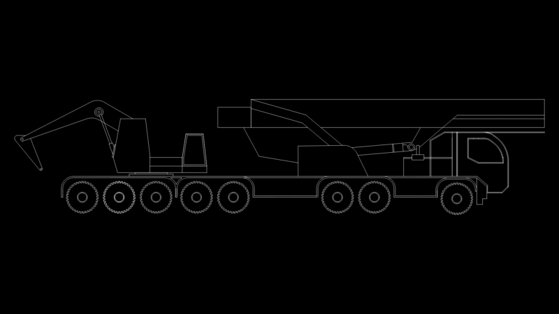 8-Axle Mobile Crane with Articulated Boom Side Elevation Drawing