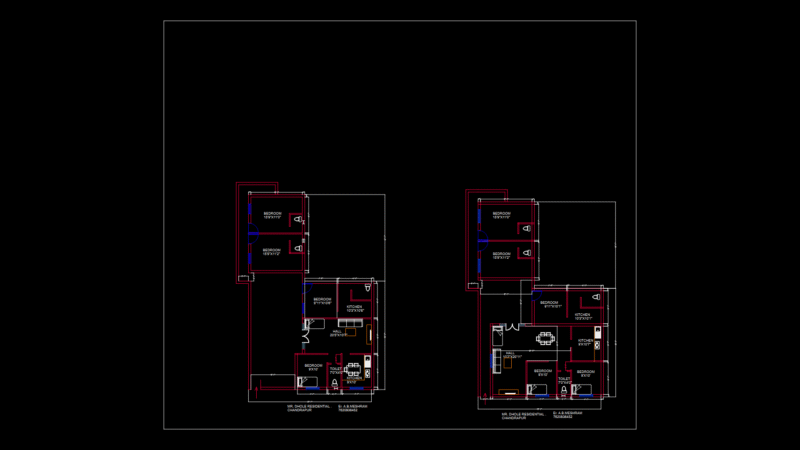 Multi-Unit Residential Floor Plan with Mirrored Apartment Layouts
