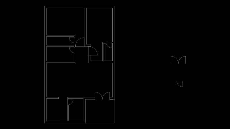 Apartment Floor Plan with Multi-Room Layout and Door Swing Details