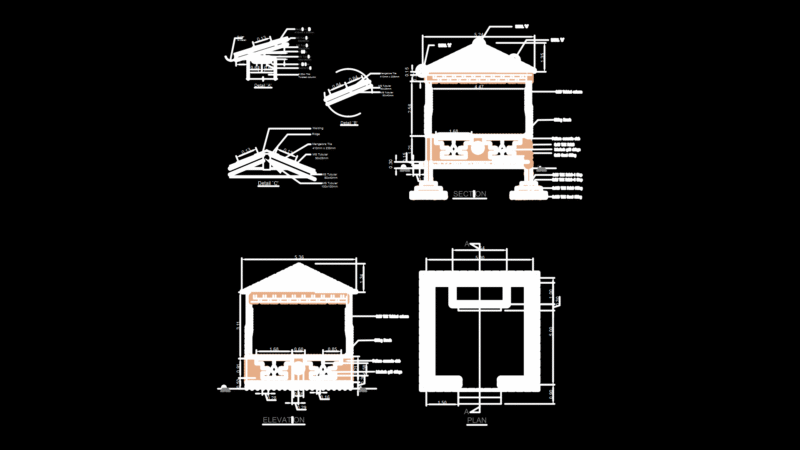 Security guard Booth Section, Elevation and Plan Details