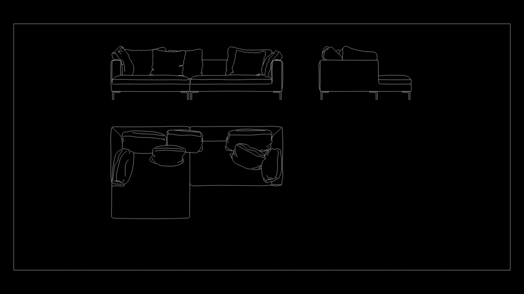 Multi-View Sofa Block Collection: Frontal, Side & Top Projections