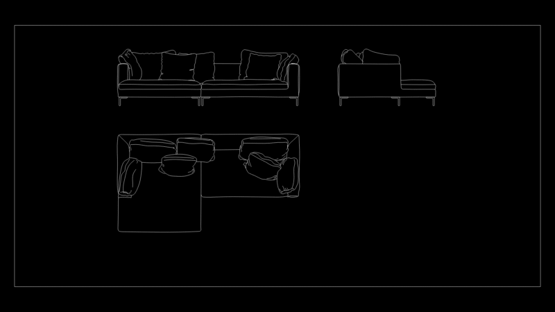 Multi-View Sofa Block Collection: Frontal, Side & Top Projections