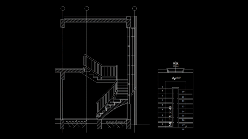 Concrete Staircase Section Detail with 18-Step Configuration