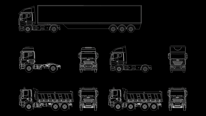 IVECO trakker/stralis Semi-Truck Multi-View Elevation Drawing