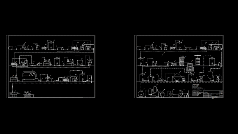 Industrial Process Flow Section Drawing for Manufacturing Plant