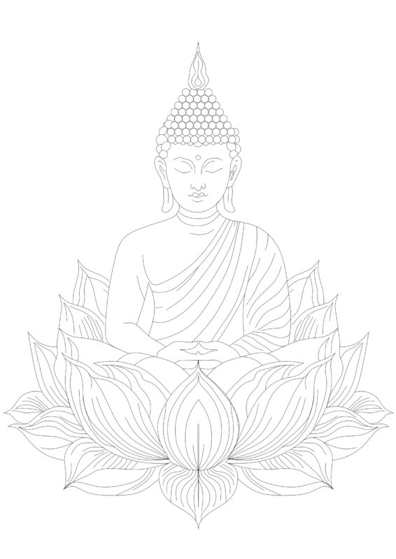 2D Meditating Buddha Statue on Lotus CAD Block