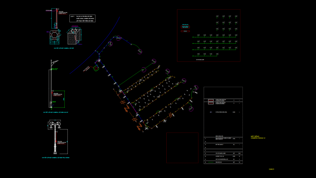 Exterior CCTV Camera System layout Plan with Mounting Details