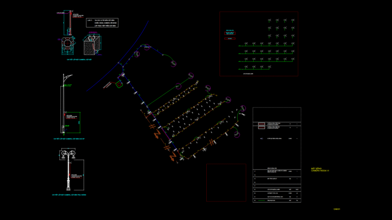 Exterior CCTV Camera System layout Plan with Mounting Details