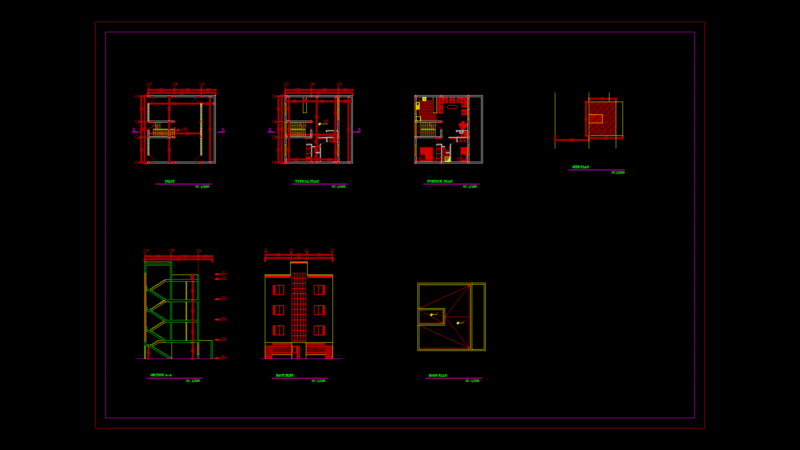 Four-Story Residential Apartment Building Plans and Elevations
