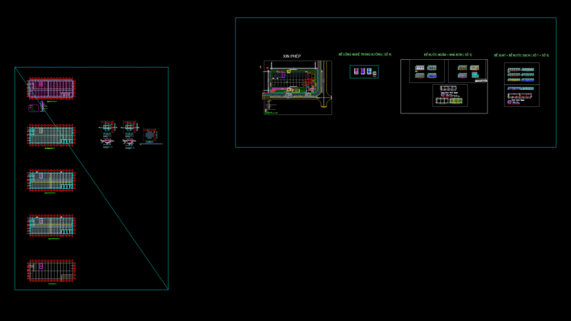 Industrial Facility Foundation Plan with Integrated Water Tank Clusters