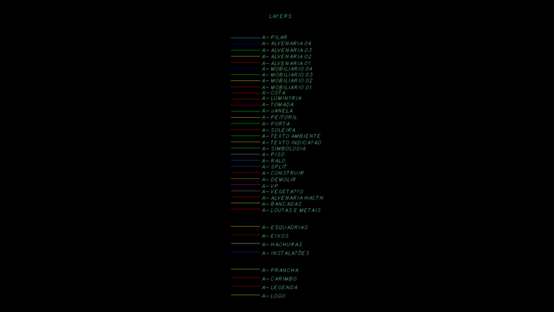 Layer Legend for Residential Multi-Level Floor Plan in CAD