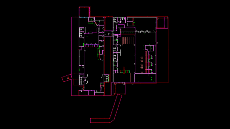 Multi-Purpose Public Facility Floor Plan with Iron Railings