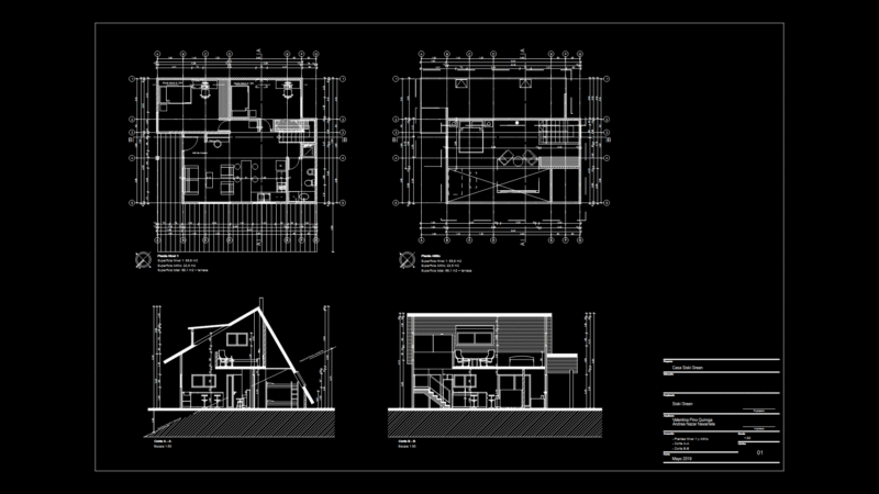 Residential Floor Plans and Sections with Loft for 88m² House