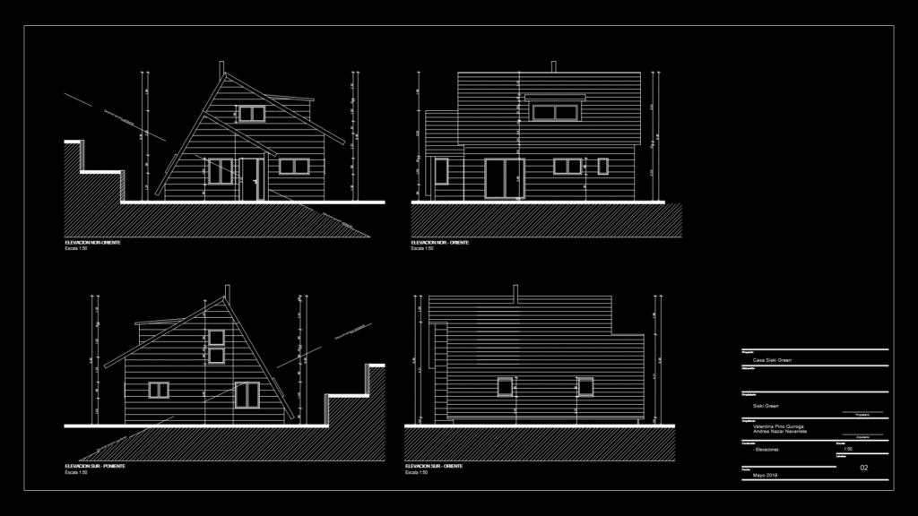 Residential Four-Elevation Drawing Set for Sloped-Site dwelling