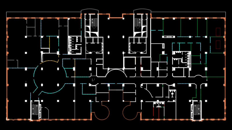 Second Floor commercial Office Space Plan with Curtain Wall System
