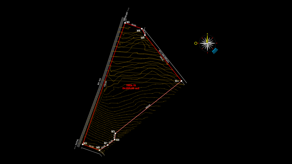 Topographic Survey Plan with Contour Lines for 64,625m² Land Parcel