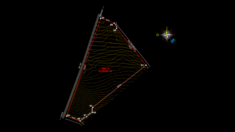 Topographic Survey Plan with Contour Lines for 64,625m² Land Parcel