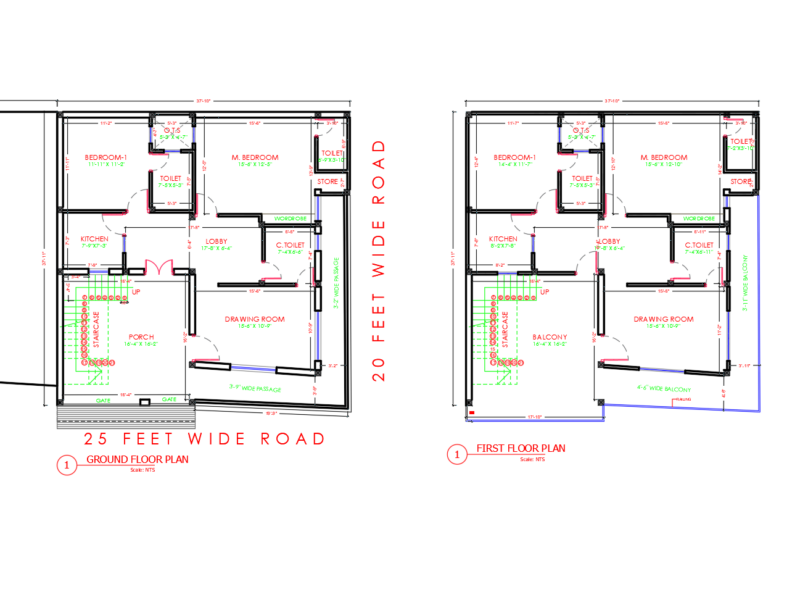 38 ft x 38 ft House Plan
