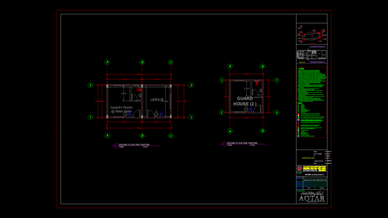 Fire Fighting Floor Plan for Factory Guard Houses with Fire Safety Systems