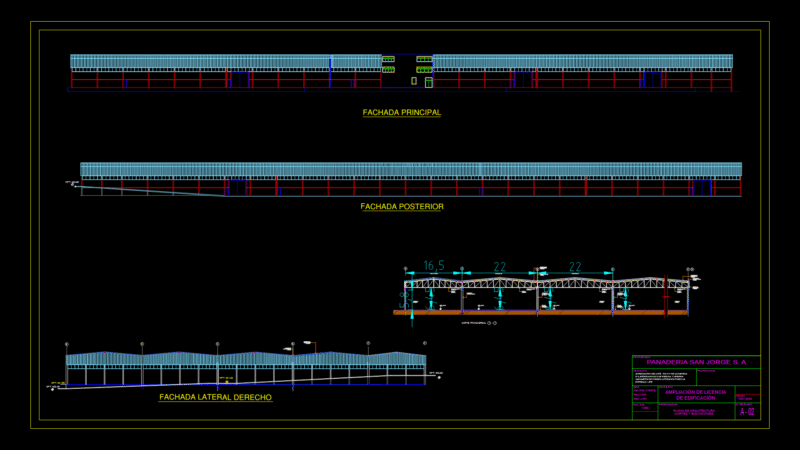 Industrial Bakery Elevations and Section Drawing with Thermotecho Roofing