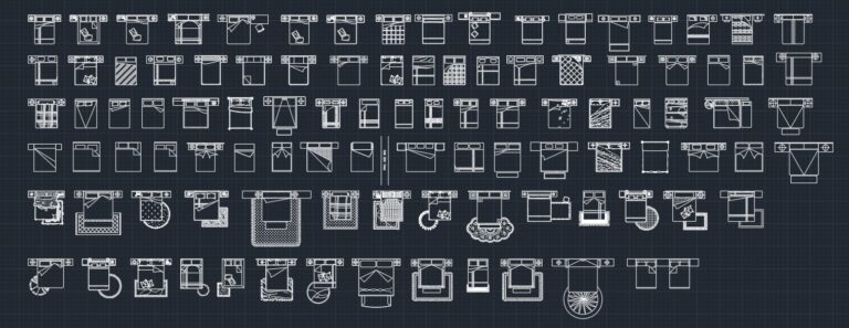 Premium double bed CAD blocks in DWG format – detailed top view furniture drawings for bedroom layouts, architecture, and interior design plans
