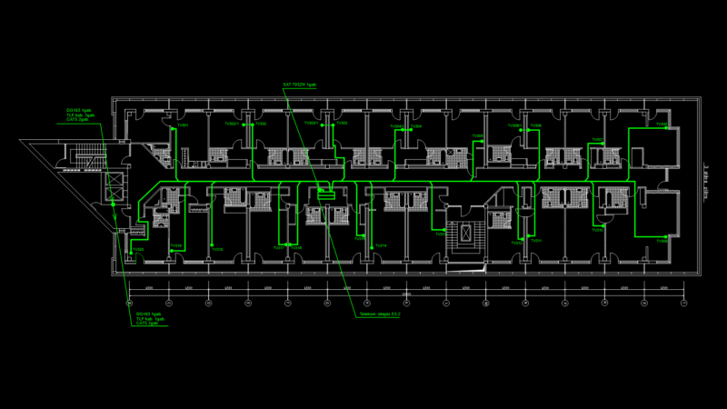 3rd Floor Television Network layout Plan for Apartment Building
