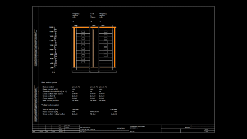 Front View Elevation of SIVACON S4 Low-Voltage Switchboard Busbar System