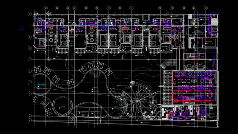 Hotel HVAC Ground Floor Plan with VRF System and Refrigerant Layout