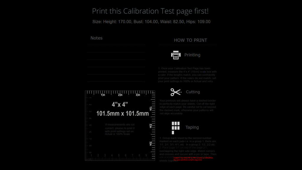 Size 3XL Button-Up Shirt Sewing Pattern Calibration Page