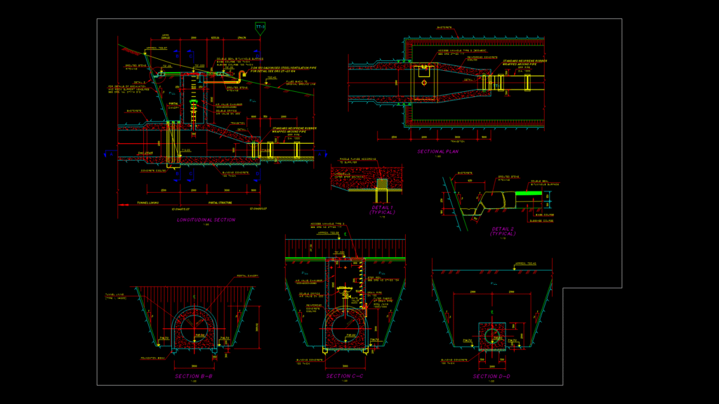 Tunnel Outlet Portal Sections and Details for ET Tiri Hydraulic Project