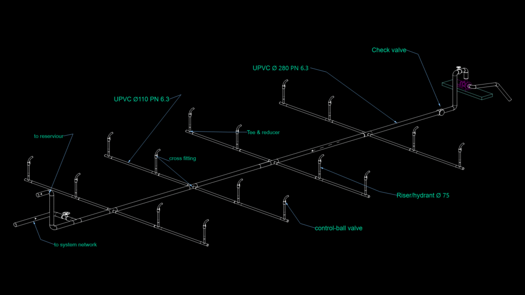UPVC Pipe Network & Riser Diagram with Hydrant System