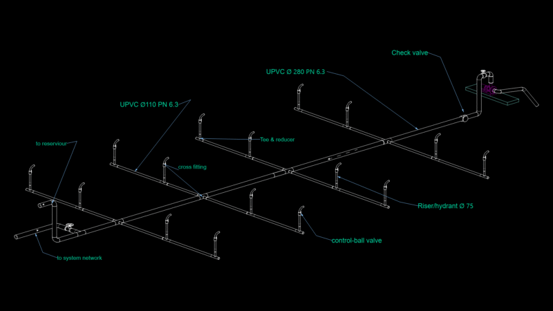 UPVC Pipe Network & Riser Diagram with Hydrant System