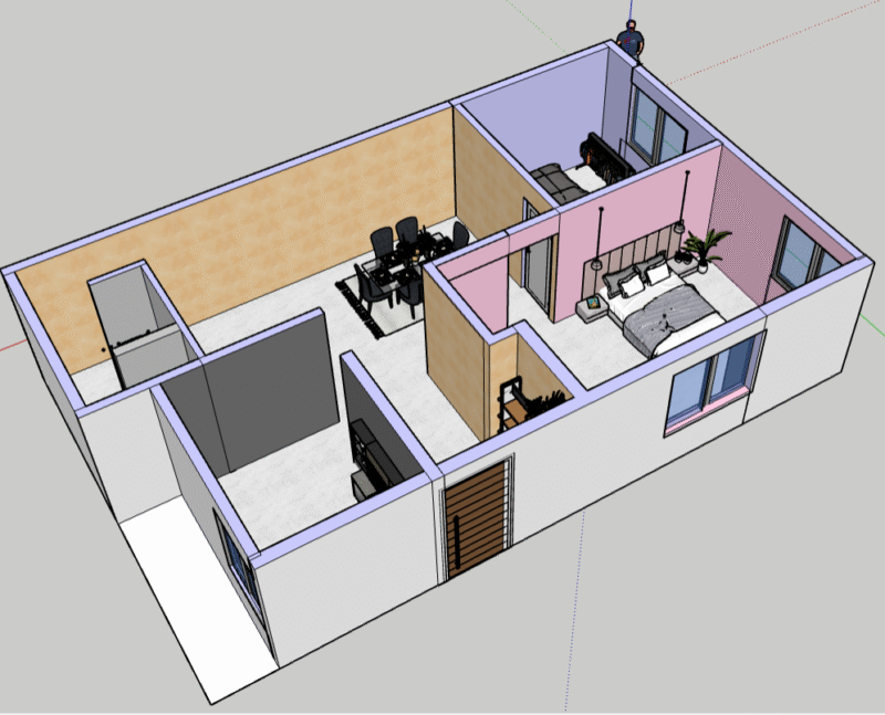 Modern 2BHK House Interior 3D Model | SketchUp Design \ 3D Interior Floor Plan