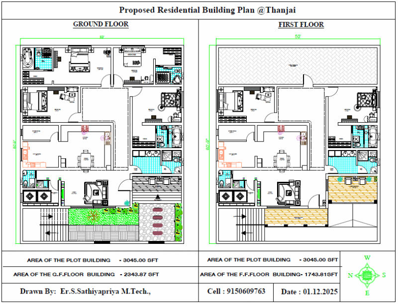 3BHK House Plan with perfect Vaasthu Design