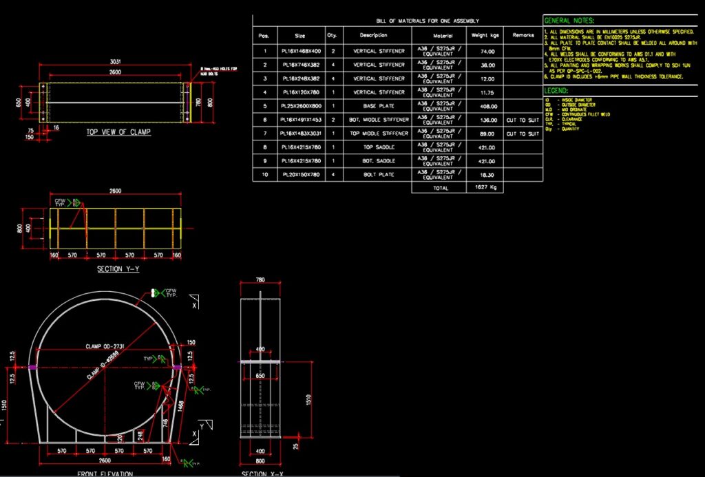 Heavy-Duty Pipe Bracket & Support Detail – Structural Fabrication Drawing