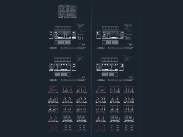 CAD GA drawing of 2000KVAR RTPFC panel showing front and top elevations, internal layouts, and technical specifications.