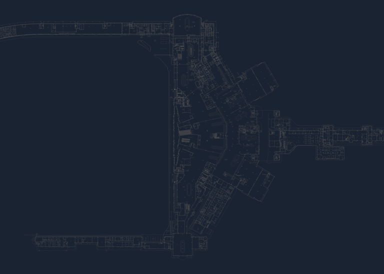 Level 1 architectural floor plan of an airport terminal showing baggage areas, structural grid, and interior layouts.
