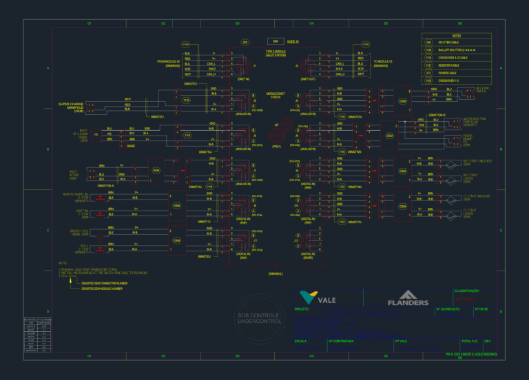 Electrical wiring diagram for the ARDVARC Flanders PZ35 remote I/O node 18 with valve station and module status schematics.