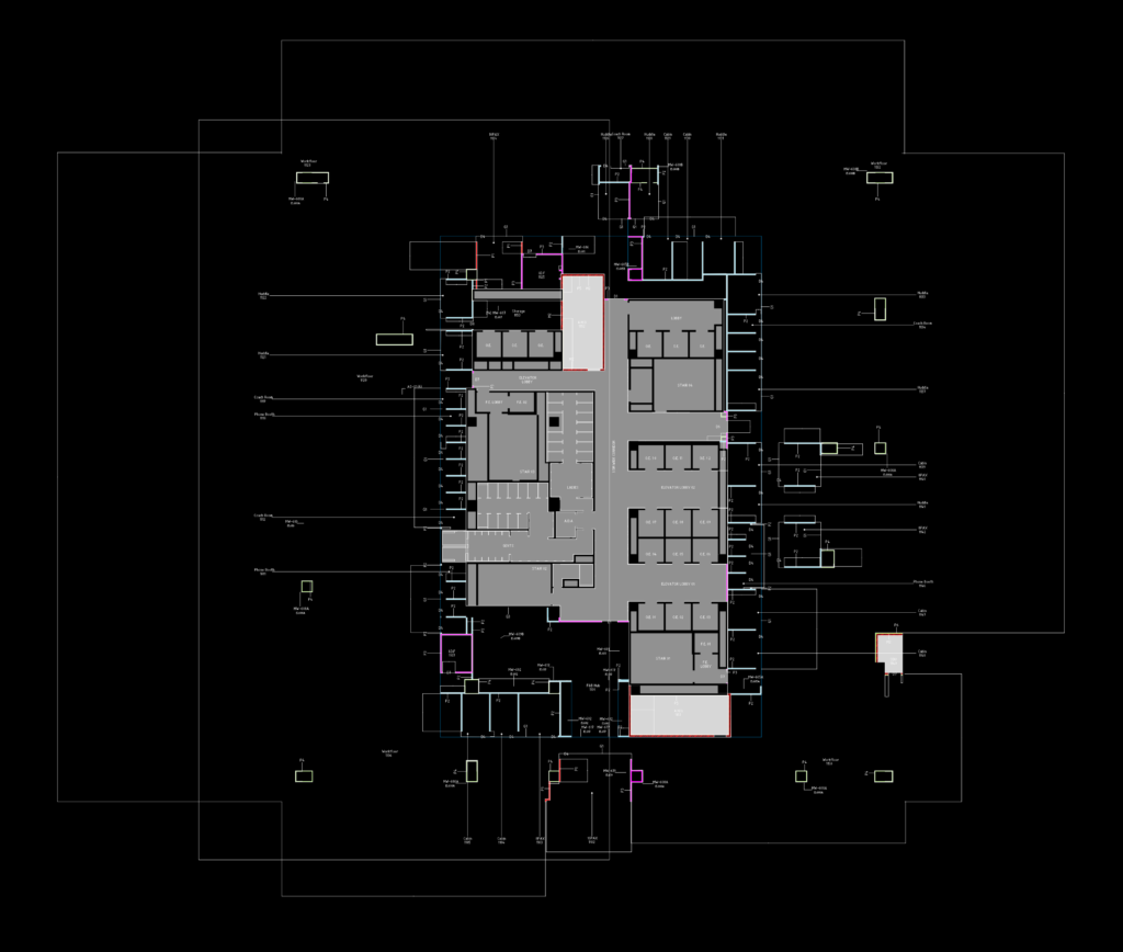 Architectural floor plan of a commercial office showing partition walls, door arrangements, and room layouts.