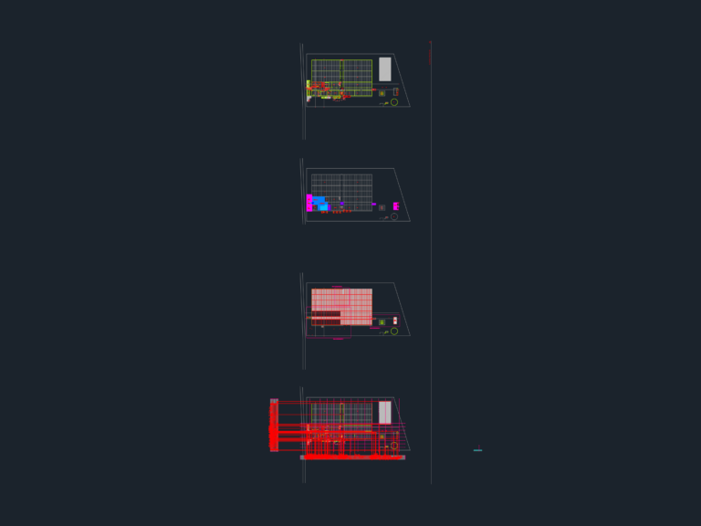 AutoCAD sheets showing floor plans and sections for an industrial greenhouse and shipping container laboratory facility.