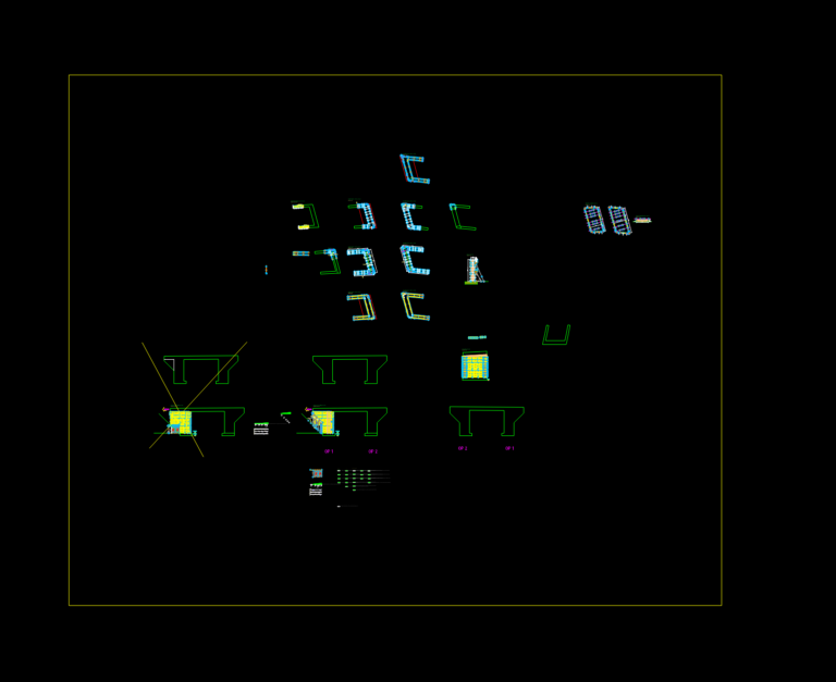 Technical drawings of bridge abutment formwork layouts and PERI TRIO/VARIO system components with material lists.