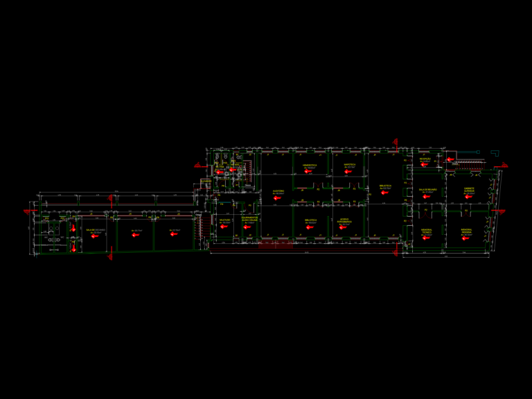 2D CAD floor plan showing building restoration layout with dimensions, room labels, and technical annotations.